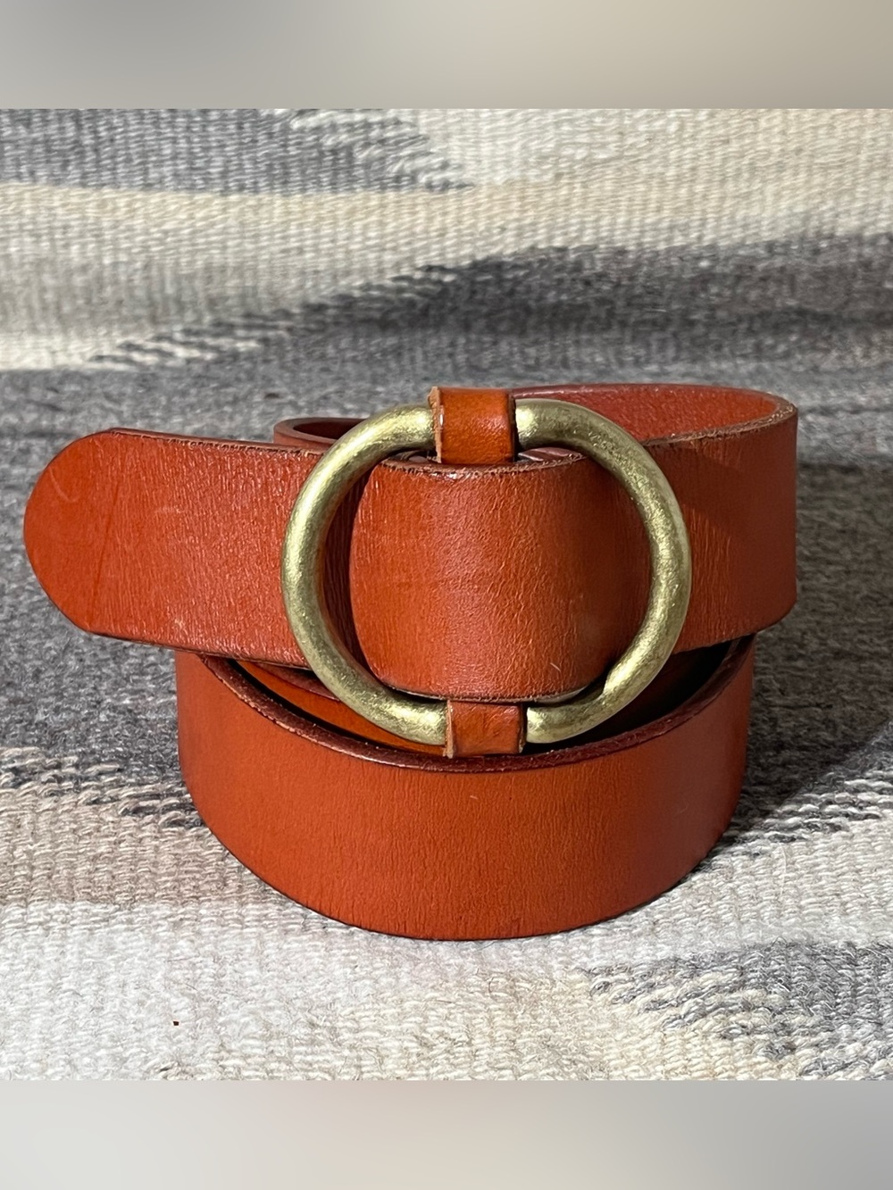 CAbi Cognac Brown Genuine Leather Belt with Oval Brass Buckle